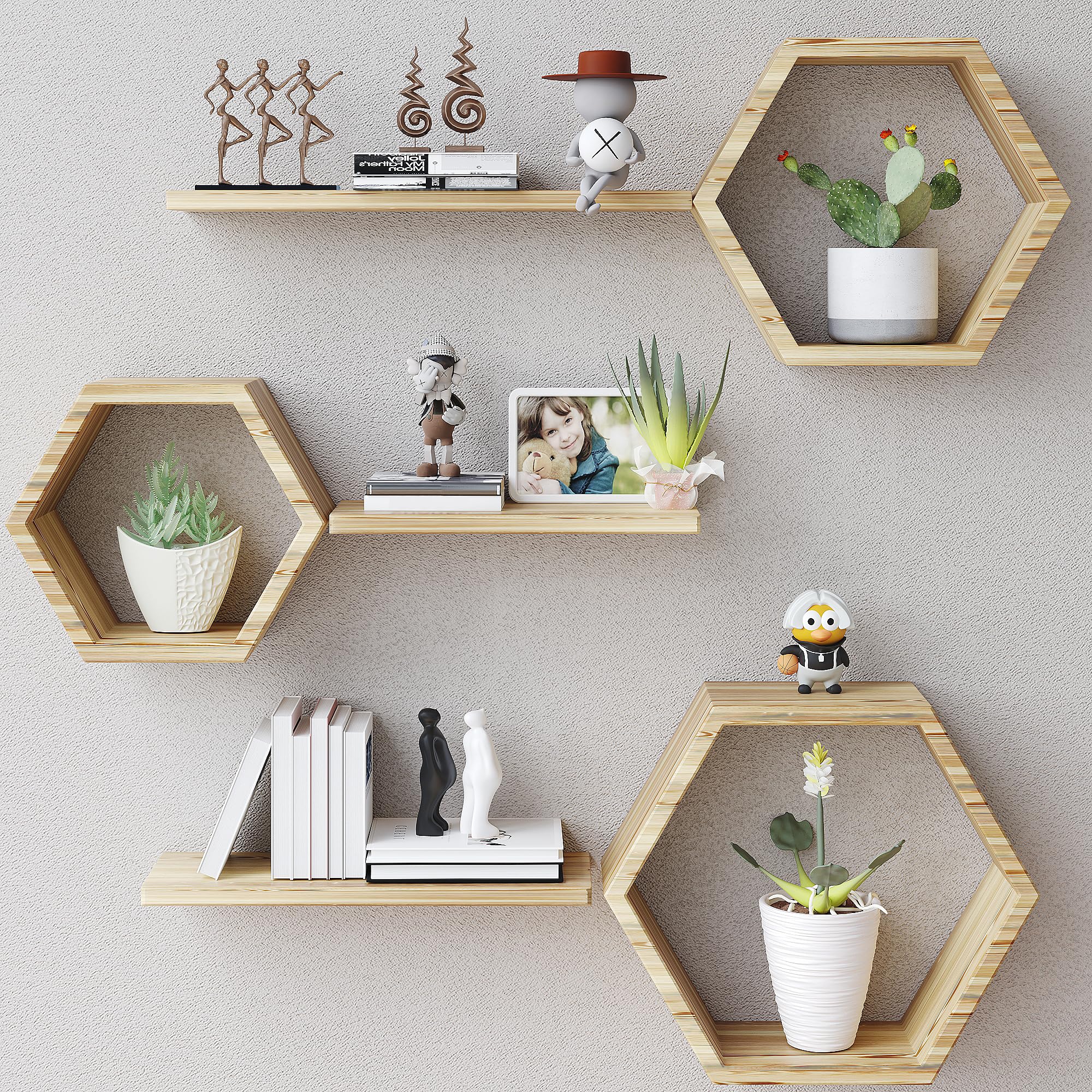 Amazon.com: Wooden Hexagon Floating Shelves Wall Mounted - Set of